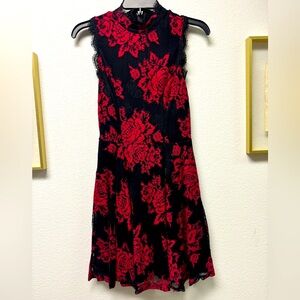 Red and Black Floral Dress